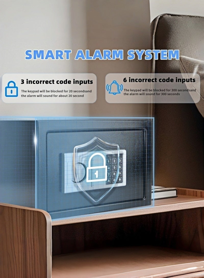 خزنة أمان رقمية مزودة برمز ومفاتيح، خزنة نقود مخفية مثبتة على الحائط للاستخدام المنزلي، خزنة صغيرة بقفل فولاذي لحفظ النقود والمجوهرات والأشياء الثمينة (8.5 لتر) - Image 3